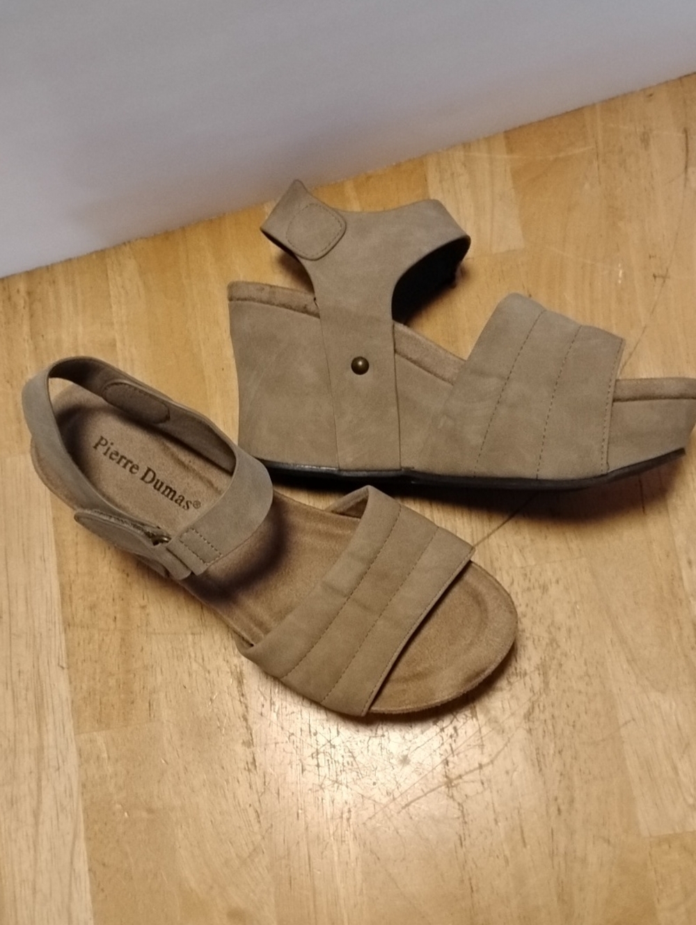 Pierre Dumas Taupe Suede-Look Wedge Sandals 7.5